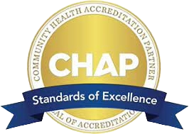 A gold and blue seal that says chap standards of excellence